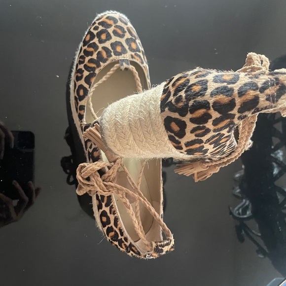 Elsa Leopard Print Haircalf Espadrille Wedges - Picture 5 of 7